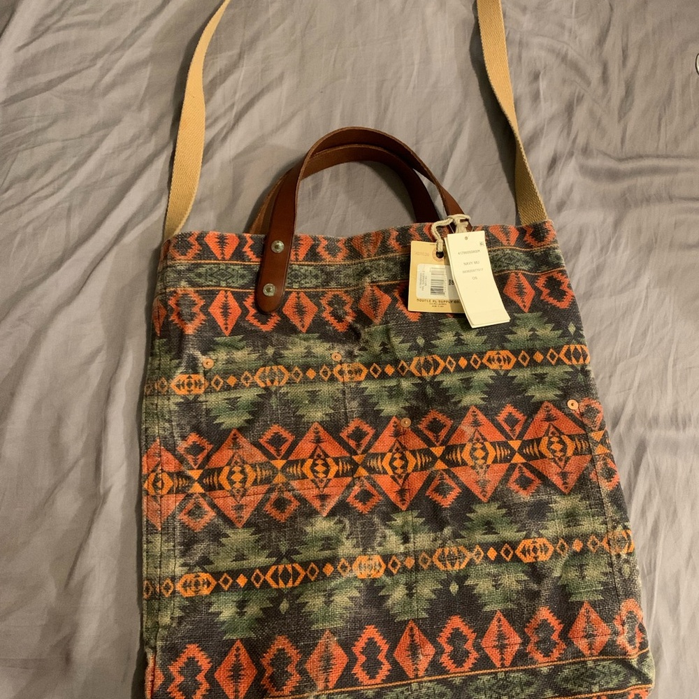 NWT RR Ralph Lauren southwestern men’s tote bag vibrant leather handles, copper